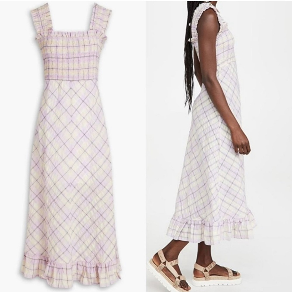 Ganni Purple and White Plaid Dress
